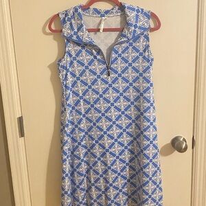 Lulu-B Blue and White Geometric Midi Dress